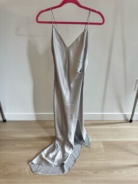 ABS Allen Schwartz Silver Satin Asymmetrical Slip Dress